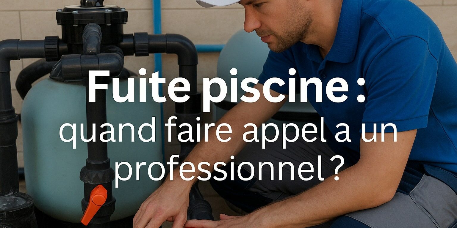 fuite piscine quand faire appel à un professionnel visuel asd canalisation Technicien piscine en intervention avec texte superposé : « Fuite piscine : quand faire appel à un professionnel ? » – image illustrant un article de ASD Canalisation.