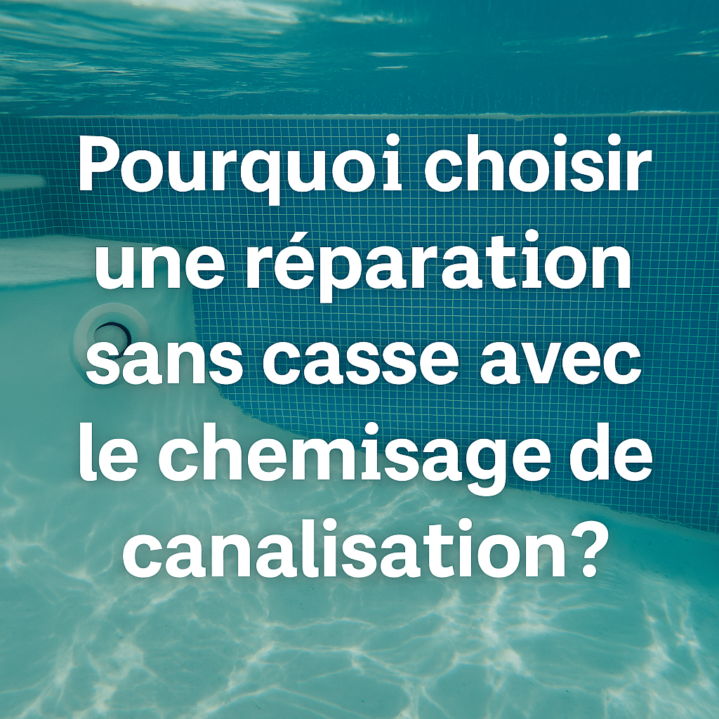 Image de fond piscine avec surimpression de texte : « Pourquoi choisir une réparation sans casse avec le chemisage de canalisation ? » – visuel réalisé par ASD Canalisation.