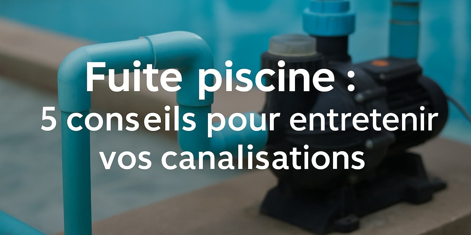 fuite piscine 5 conseils pour entretenir vos canalisations Technicien près d’une piscine avec le texte : « Fuite piscine : 5 conseils pour entretenir vos canalisations » – image à la une de l’article ASD Canalisation.