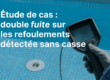 Inspection caméra piscine avec surimpression : « Étude de cas : double fuite sur les refoulements détectée sans casse »