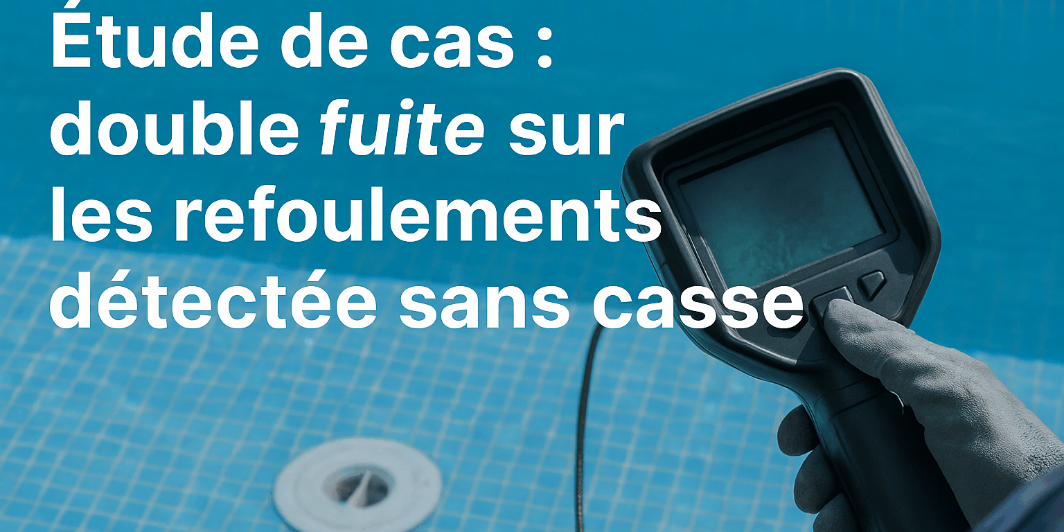 Inspection caméra piscine avec surimpression : « Étude de cas : double fuite sur les refoulements détectée sans casse »