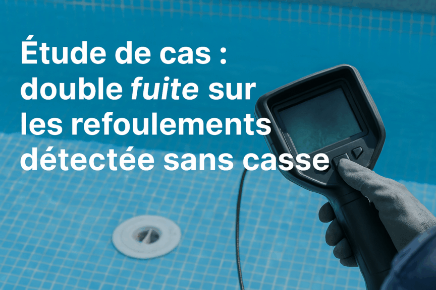 fuite refoulement piscine – Étude de cas asd canalisation Inspection caméra piscine avec surimpression : « Étude de cas : double fuite sur les refoulements détectée sans casse »