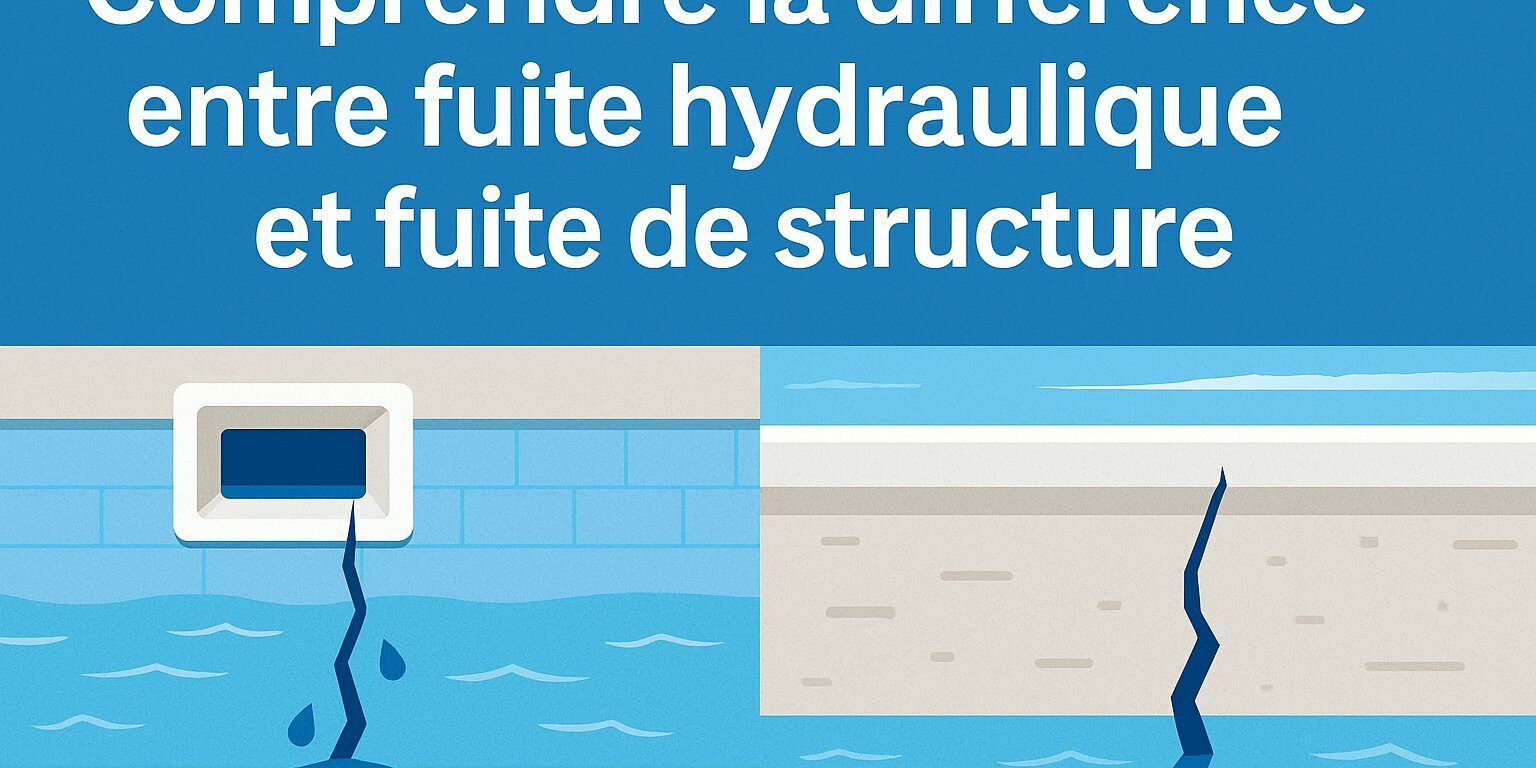 Infographie comparant fuite hydraulique et fuite de structure dans une piscine